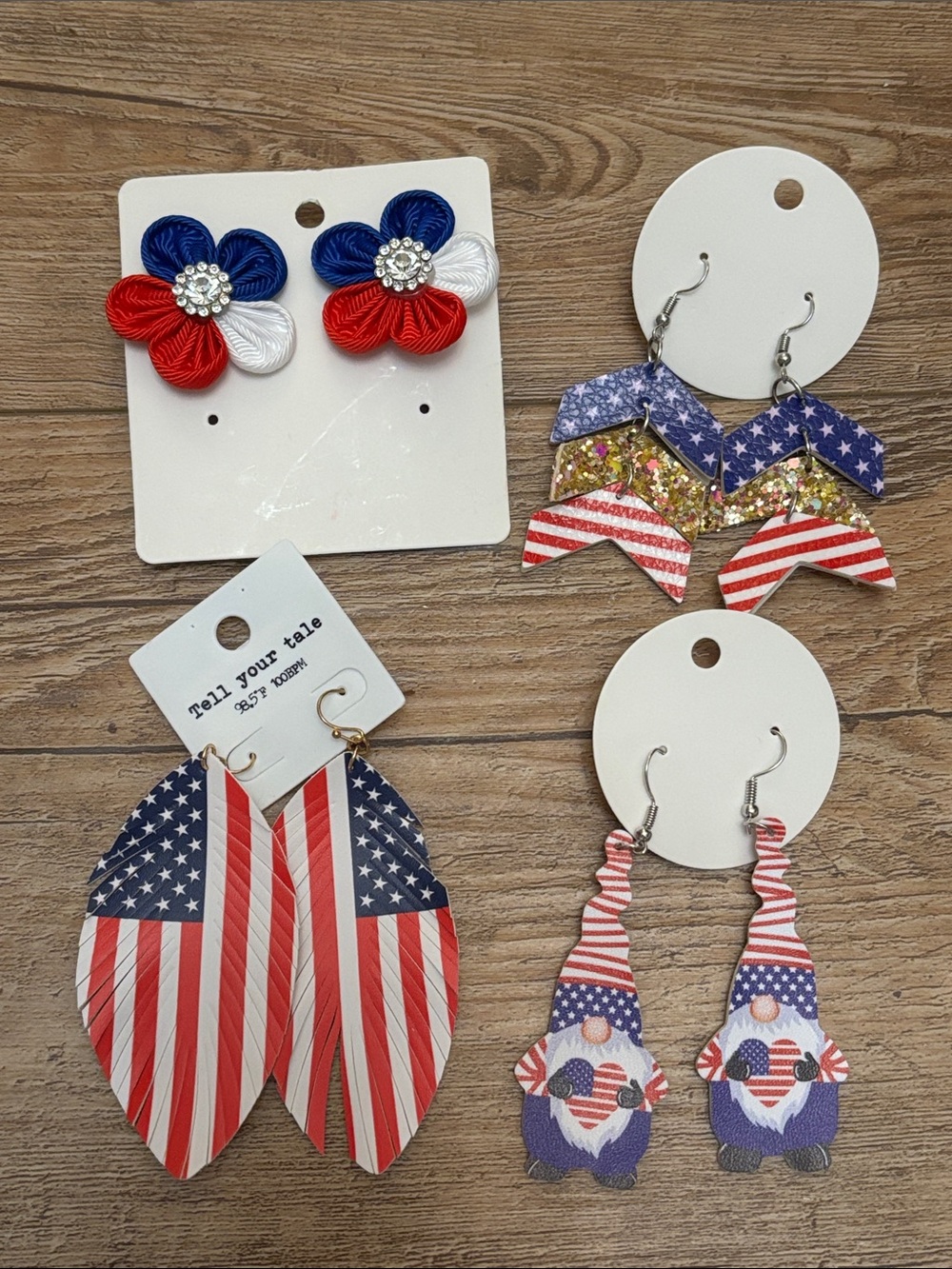 American Flag Earrings - Patriotic Red White Blue Lot